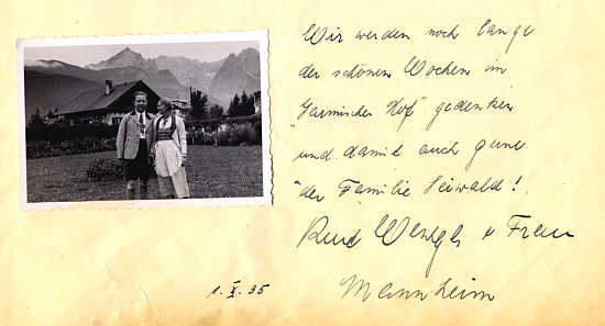 Originalauszug aus unserem G&auml;stebuch A.D. 1935